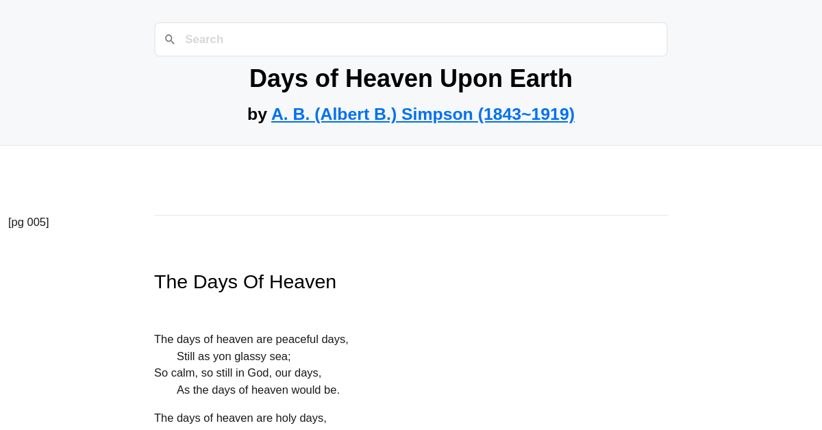 Days of Heaven Upon Earth by A. B. (Albert B.)