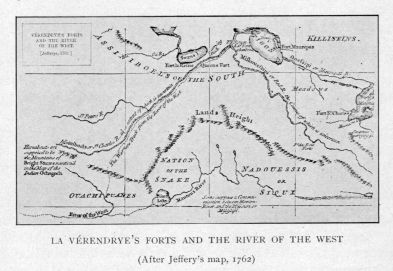 LA VÃRENDRYE'S FORTS AND THE RIVER OF THE WEST  (After Jeffery's map, 1762)