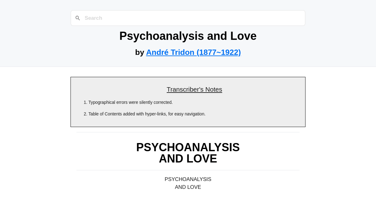 Psychoanalysis and Love by André Tridon (1877~1922)
