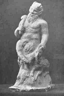 Pan.  With Goat and Shepherd’s Crook.  Terra cotta Statuette from Tanagra, in the British Museum