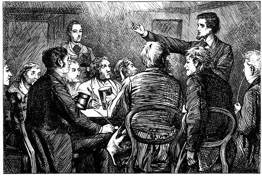 "The battle has been fought since man first
      crawled upon the earth," continued Moggs, stretching
      himself to his full height and pointing to the
      farthest confines of the inhabited globe…