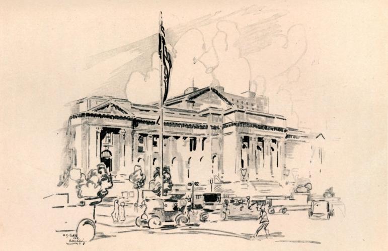 "ON THE SITE OF THE OLD CROTON RESERVOIR THE CORNER-STONE
OF THE PUBLIC LIBRARY WAS LAID NOVEMBER 10, 1902, AND THE BUILDING
OPENED TO THE PUBLIC MAY 23, 1911. TO IT WERE CARRIED THE TREASURES OF
THE ASTOR LIBRARY AND THE LENOX LIBRARY"