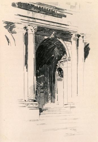 ENTRANCE TO THE PUBLIC LIBRARY. THE LIBRARY, 590 FEET
LONG AND 270 FEET DEEP, WAS BUILT BY THE CITY AT A COST OF ABOUT NINE
MILLION DOLLARS. THE MATERIAL IS LARGELY VERMONT MARBLE, AND THE STYLE
THAT OF THE MODERN RENAISSANCE