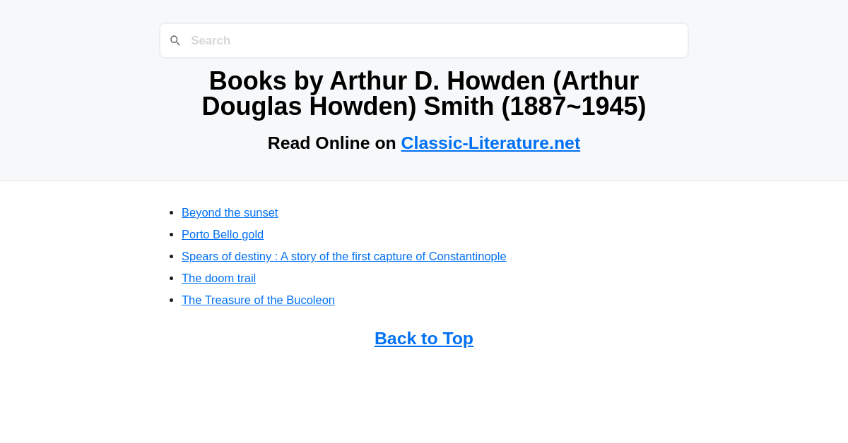 Books by Arthur D. Howden (Arthur Douglas Howden) Smith (18871945)