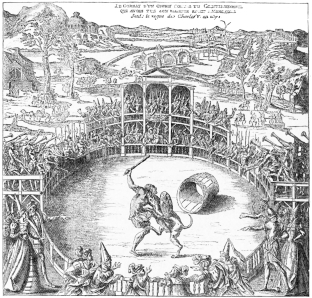 THE FIGHT BETWEEN MACAIRE AND THE DOG OF MONTARGIS.

(From an Old Print.)