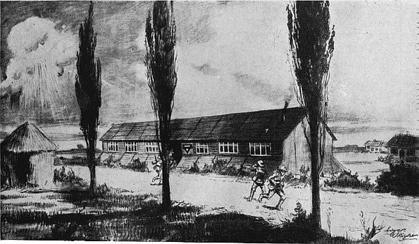 ONE OF MANY Y.M.C.A. HUTS BUILT UNDER SHELL-FIRE