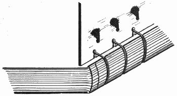 Figure 11.—Bands laced in, and ends frayed out. Based on
illustration in Report of the Committee on Leather for
Bookbinding. Edited for Society of Arts, London, 1905.