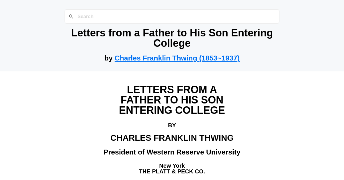 Letters from a Father to His Son Entering College by Charles Franklin ...