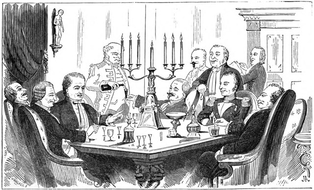 As if at the jests of another Yorick, raised over
the table a long, eruptive roar.