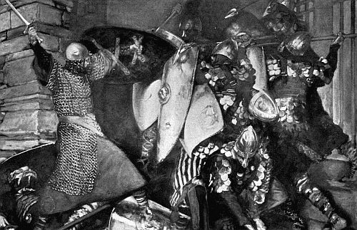 Copyright 1901 by E. A. Abbey; from a Copely print copyright 1902 by Curtis and Cameron.
SIR GALAHAD FIGHTING THE SEVEN SINS.