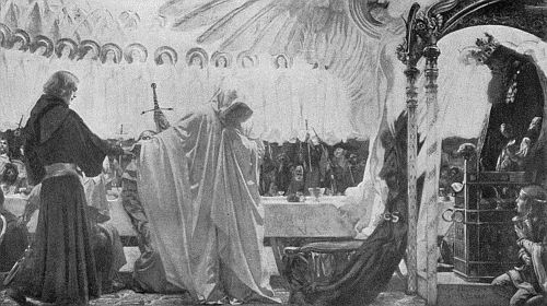 Copyright 1895 by E. A. Abbey; from a Copely print copyright 1897 by Curtis and Cameron.

THE ROUND TABLE OF KING ARTHUR.