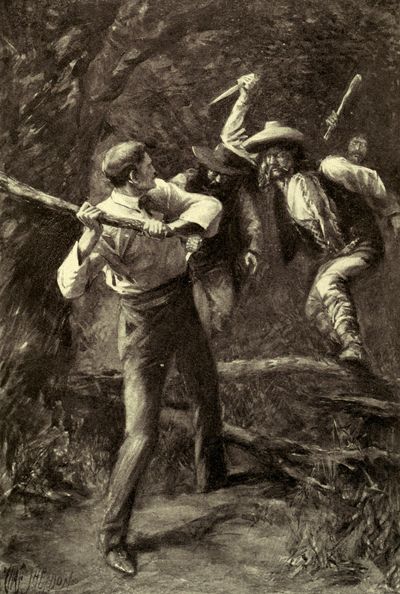 "As the leader made an attempt to get over the bough,
Helmar swung his heavy club at him." p. 27