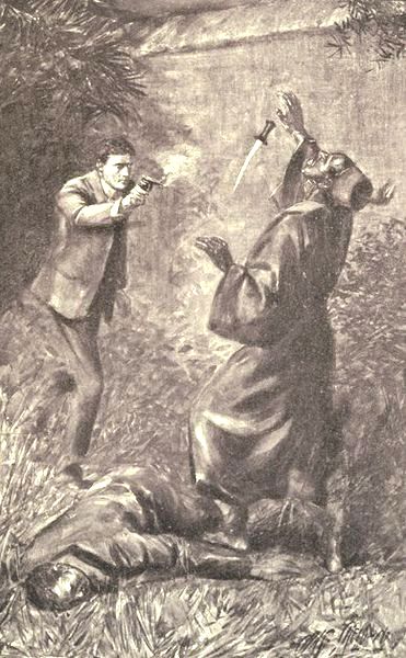 "Just as a hideous black wretch rushed at him, he
fired point-blank." p. 66