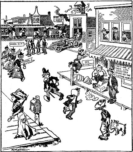 OH! OH!! OH!!!
AWFUL CONSTERNATION AT PIKES CROSSING! DIRECTORY GOWN IN TOWN. BY JIMMINEDDY!!