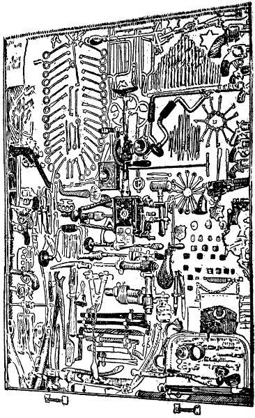 CASE OF TOOLS AND RELICS COLLECTED BY DETECTIVE WOOLDRIDGE
CAPTURED BURGLARY IMPLEMENTS AT CENTRAL POLICE STATION