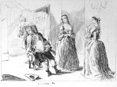 Scene illustrating Vanbrughs Provoked Wife.
After the contemporary design by Arnold Vanhaecken.