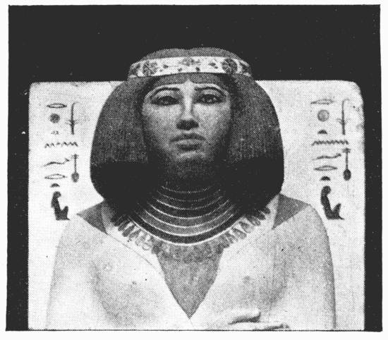 STATUE OF PRINCE RAHOTEP'S WIFE
Gizeh Museum.—Discovered in 1870 in a tomb near Meydoom.—According to
the chronological table of Mariette, it is 5800 years old.—From a
photograph by Sebah, Cairo.