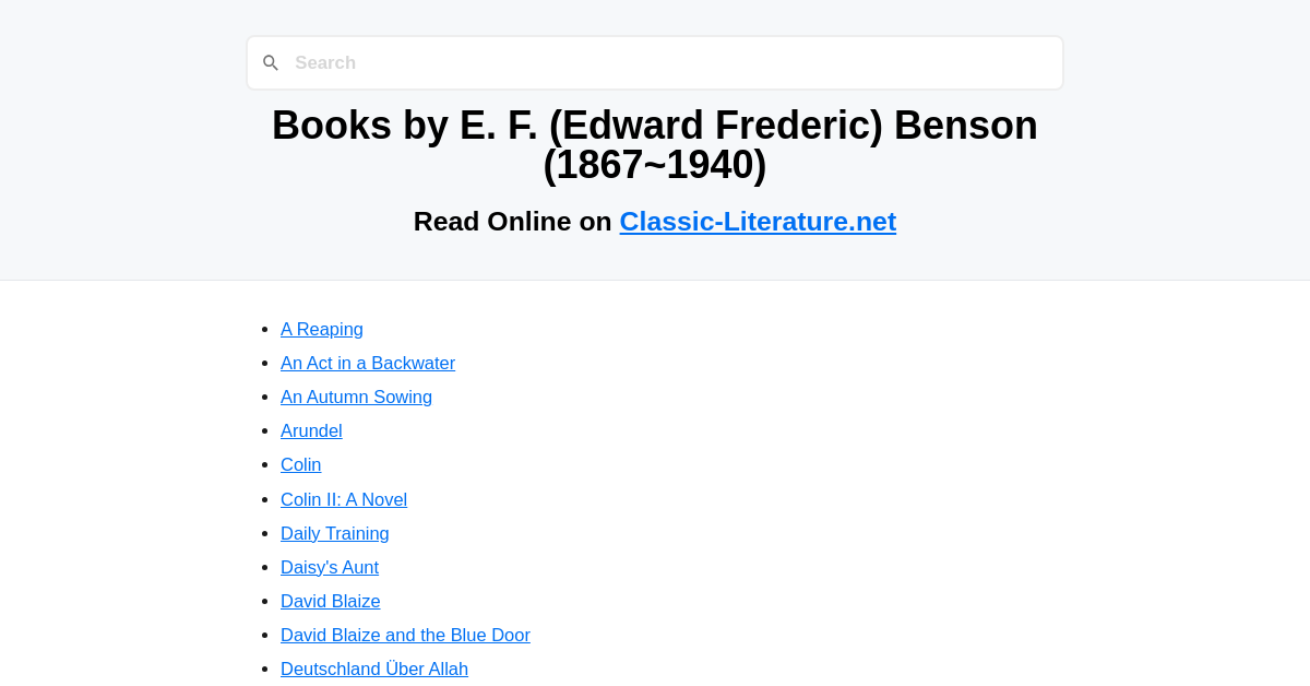 Books by E. F. (Edward Frederic) Benson (1867~1940) - Read Online on ...