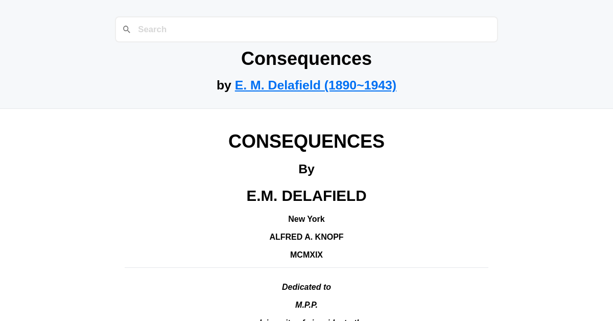 Consequences by E. M. Delafield (1890~1943)