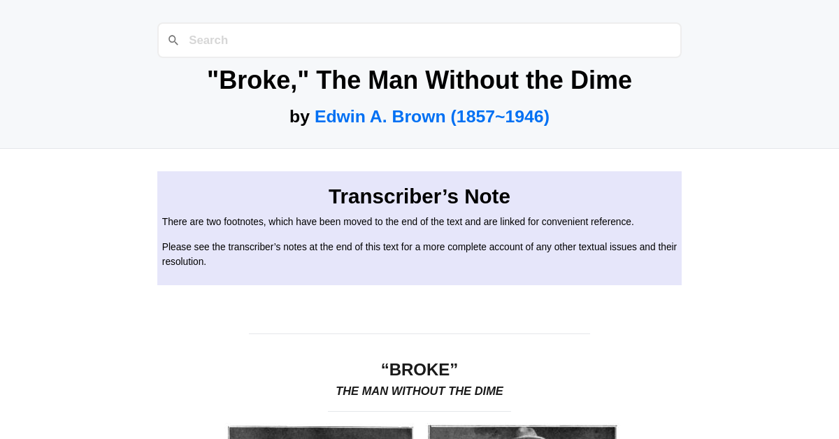 "Broke," The Man Without the Dime by Edwin A. Brown (1857~1946)