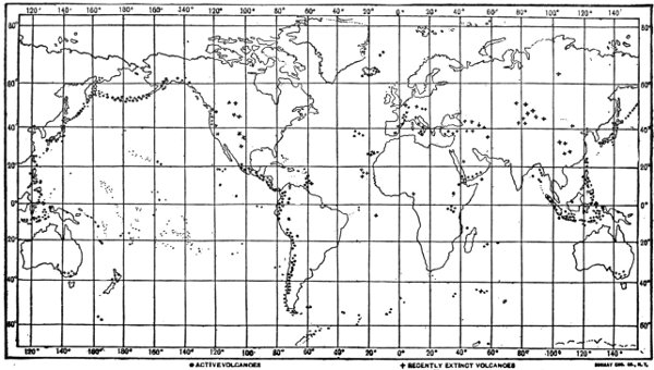 Fig. 24. Map of the World, Showing Location of
Active and Recently Extinct Volcanoes
