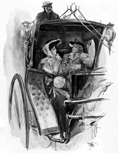 "A gay, dimpling girl and a stalwart, handsome man were whirling down Fifth Avenue"