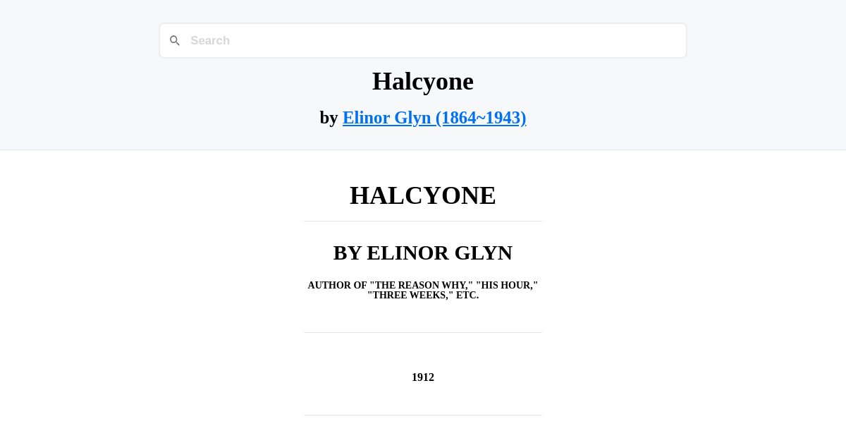 Halcyone Halcyone by Elinor Glyn (1864~1943)