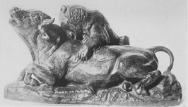 From the collection of the late Cyrus J. Lawrence, Esq.

Bull thrown to Earth by a Bear

("TAUREAU TERRASSÃ PAR UN OURS")

From a bronze by Barye