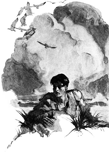 THEY SAW HIM SCRAMBLE UP THE BANK, LIE FOR AN INSTANT
HALF EXHAUSTED, AND THEN COME RUNNING DOWN THE SHORE TO THEM