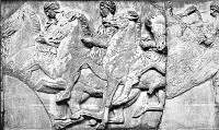 HORSEMEN FROM
THE PARTHENON FRIEZE -- British Museum, London -- London Stereoscopic Co.,
Photo. John Andrew & Son, Sc.