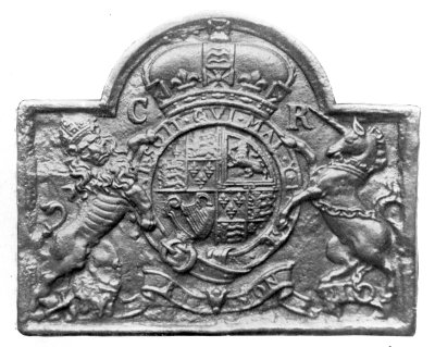 FIG. 12.—SUSSEX BACK WITH ARMS AND ROYAL INITIALS.

(In the collection of Mr. Wayte, of Edenbridge.)