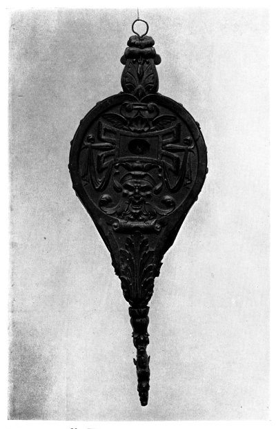 FIG. 13.—FINE CARVED WALNUT WOOD BELLOWS.

(In the Victoria and Albert Museum.)