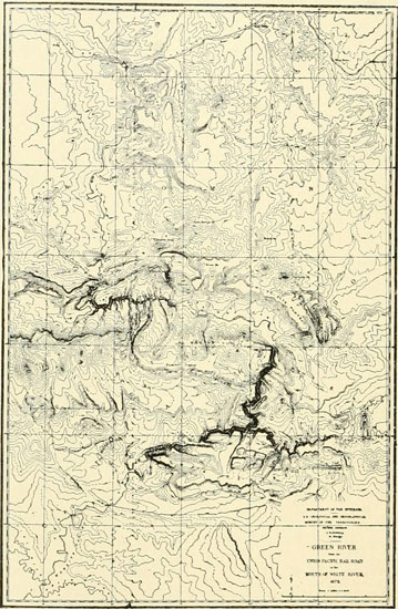 Green River from the
U.P. Railway to White River, showing gorges through the Uinta Mountains.