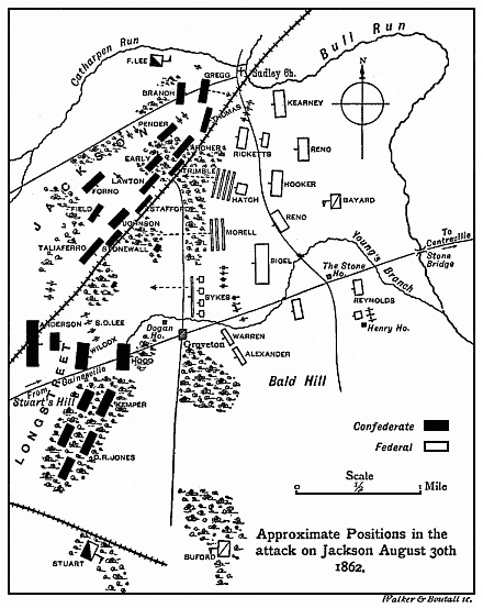 [Illustration: Map of
the approximate positions in the attack on Jackson, August 30th, 1862.]