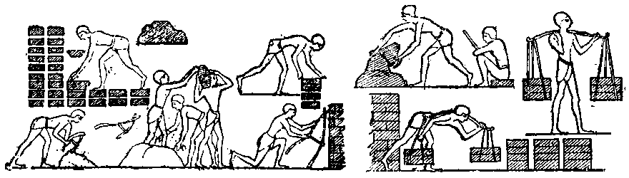 Fig 1.--Brickmaking, from Eighteenth Dynasty tomb-painting,
   Tomb of Rekhmara.