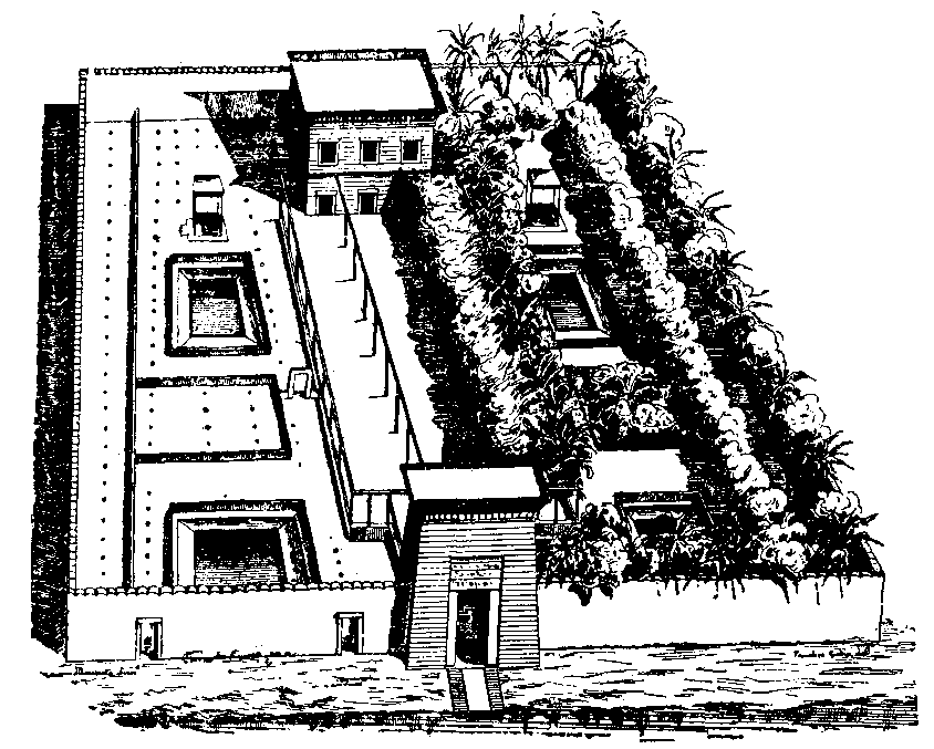 Fig 15.--Perspective view of the Theban house, from
Eighteenth Dynasty tomb-painting. 