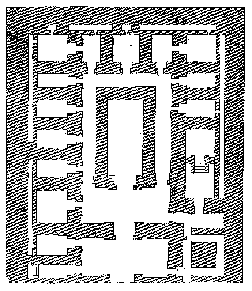 Fig 81.--Crypts in the thickness of the walls, round the
sanctuary at Denderah. 