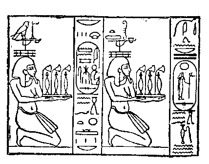 Fig 102.--Two Nile-gods, bearing lotus flowers and
libation vases. 