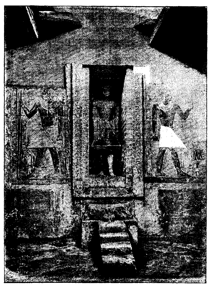 Fig 126.--Stela in tomb of Merrûka (Fifth Dynasty,
Abûsir): a false doorway containing the statue of the deceased. 