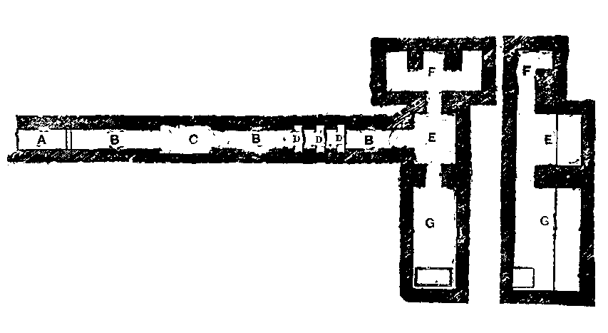 Fig 138.--Plan and Section of the Pyramid of Ûnas. 