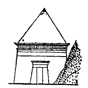 Fig 147.--Theban tomb, with pyramidion, from scene in a
tomb at Sheikh Abd el Gûrneh. 