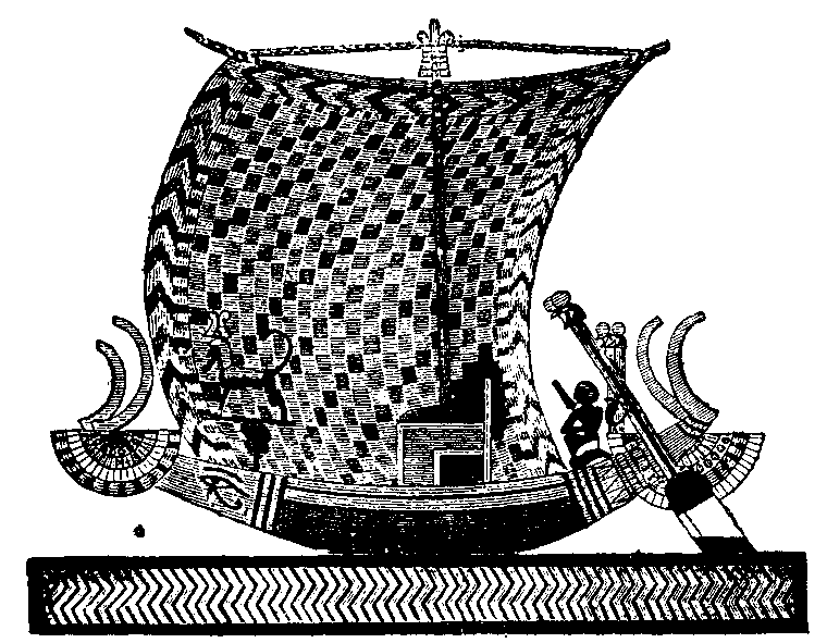 Fig 274.--Bark with cut leather sail; wall-painting
tomb of Rameses III.