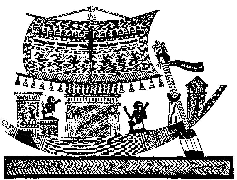 Fig 275.--Bark with cut leather sail; wall-painting
tomb of Rameses III. 