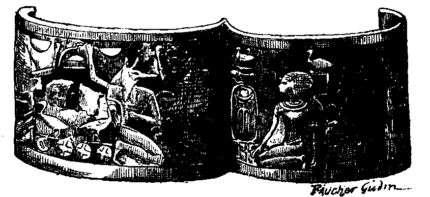 Fig 299.--Bracelet of Queen Aahhotep, bearing
cartouche of King Ahmes I. 