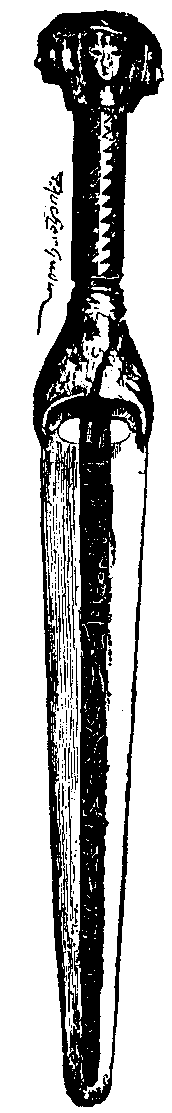 Fig 304.--Poignard of Queen Aahhotep, bearing
cartouche of King Ahmes. 