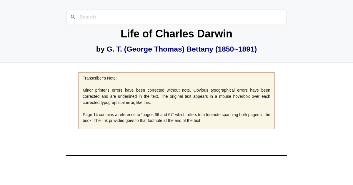 Life of Charles Darwin by G. T. (George Thomas) Bettany (1850~1891)