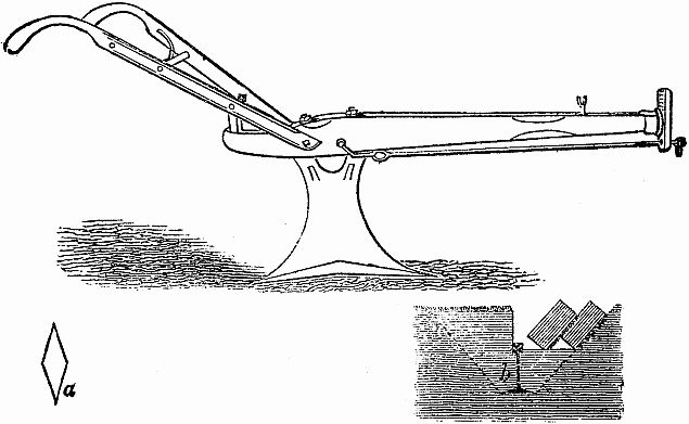 The Mapes plow and its mode of action. a-Shape of the foot of
the plow, b-Its effect on the soil.