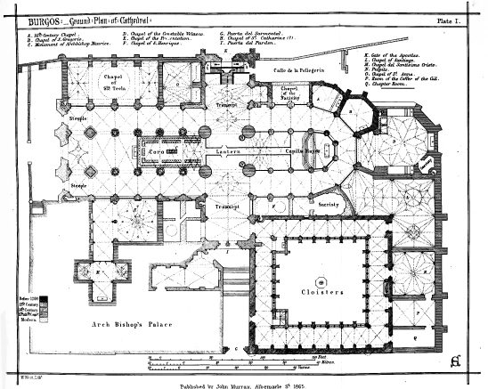 BURGOS: Ground Plan of Cathedral: Plate 1.

Published by John Murray, Albemarle St. 1865.
