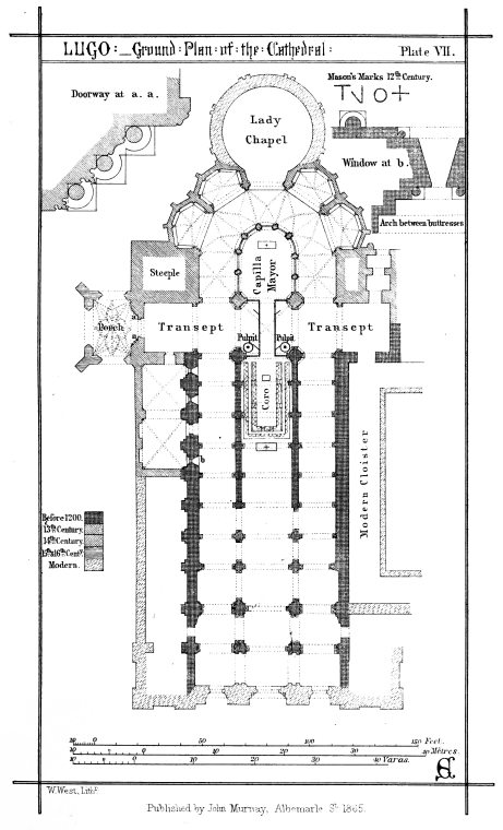LUGO:—Ground: Plan: of: the: Cathedral: Plate VII.

W. West, Lithr.

Published by John Murray, Albemarle St. 1865.