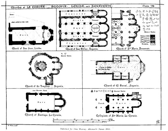 Churches at LA CORUÑA:—SEGOVIA:—LÉRIDA: and BENAVENTE:
Plate VIII.

W. West, Lithr.

Published by John Murray, Albemarle Street 1865.